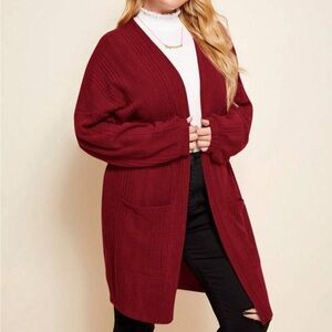 Elegant Red Open Front Cardigan
